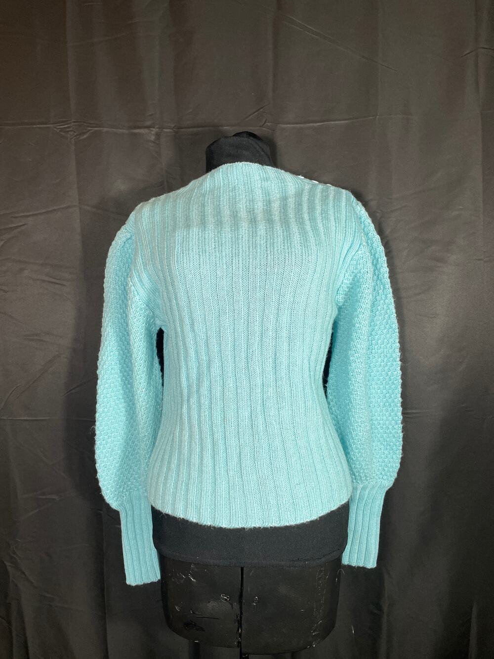 Vintage 80's Aqua Puffy Sleeve Sweater, Currants by Jeri-Jo Medium